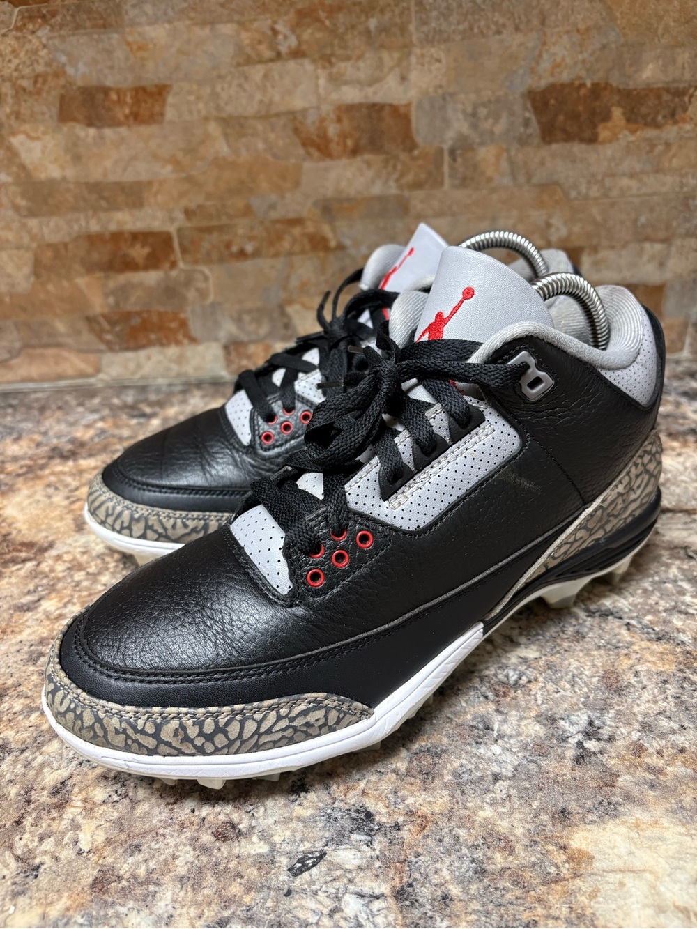 Nike Air Jordan Retro 3 Black Cement Football Cleats Size 8